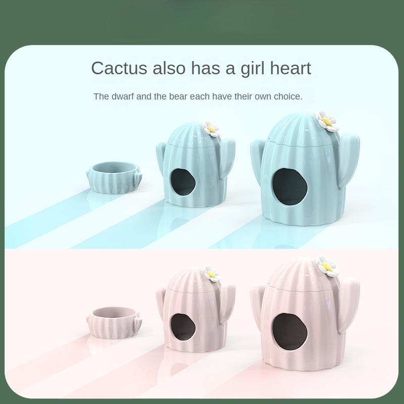 Cactus, nido de hámster, cuenco de cerámica, cuenco de comida, botella de agua, soporte para botella de agua, oso dorado, suministros para evitar el paisaje de la casa