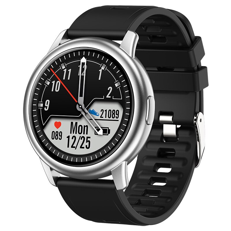 LEMFO LF28 montre intelligente hommes étanche IP68 relogio inteligen 1.28 pouces plein écran tactile Fitness Tracker fréquence cardiaque Smarwatch: silver silicone