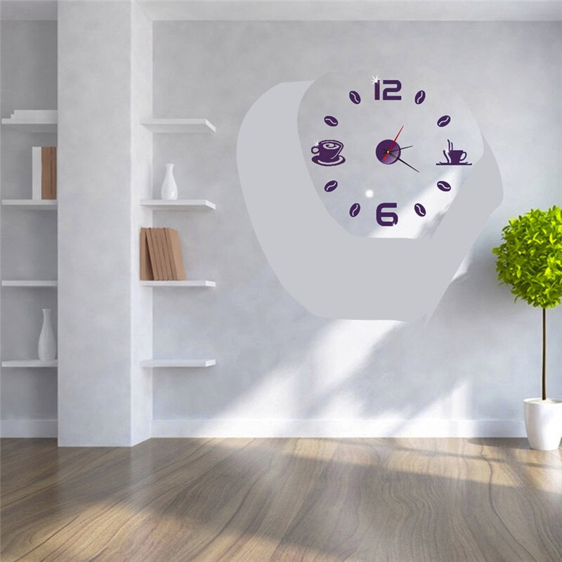 Acryl Moderne DIY Wandklok 3D Spiegel Oppervlak Sticker Home Office Decor-Paars