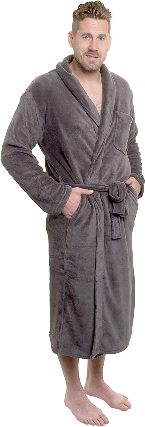 Batas cálidas para el hogar para hombre, chal de felpa alargado grueso, albornoz, Kimono, ropa de casa, bata de manga larga, PIJAMAS: Gris / XXL