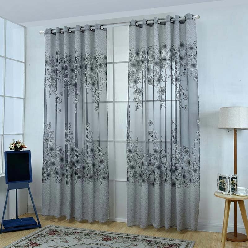 Floral Embroidery Net Curtain Fabric – Lace Tulle Sheer Panel For Drapes & Dividers (Blue, 1 Piece, Approx 100cm Width X 255-380cm Length)