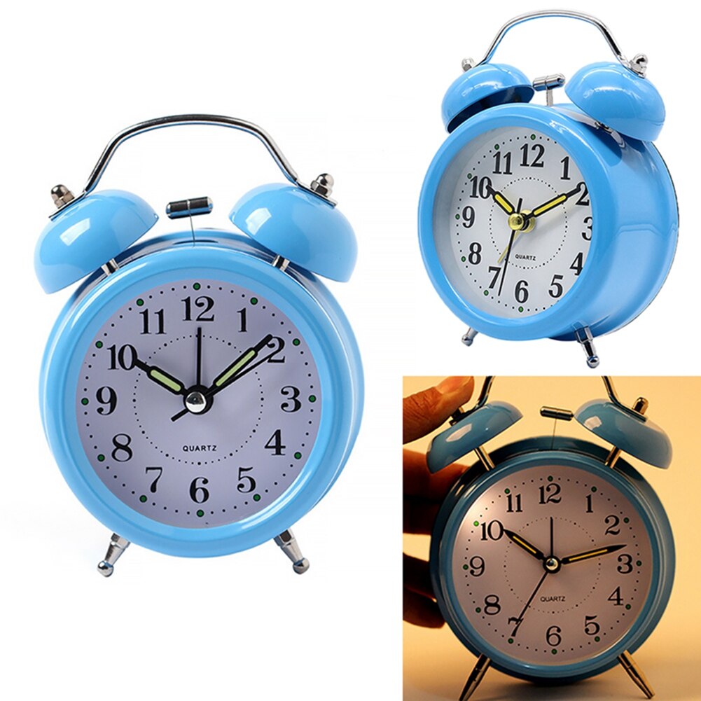 Battery Operated Living Room Alarm Clock Bedroom Lightweight Portable Mini Cute Desktop Multifunction Metal With Night Light
