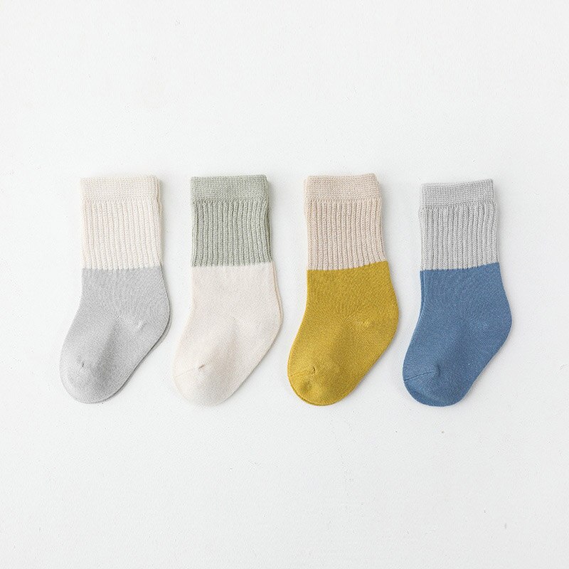 4 Pairs/Lot Baby Socks Solid Color Soft Cotton Winter Autumn Thick Socks For Boy Girl Newborn Toddler Ankle Long Kids Socks: A / 0-6m