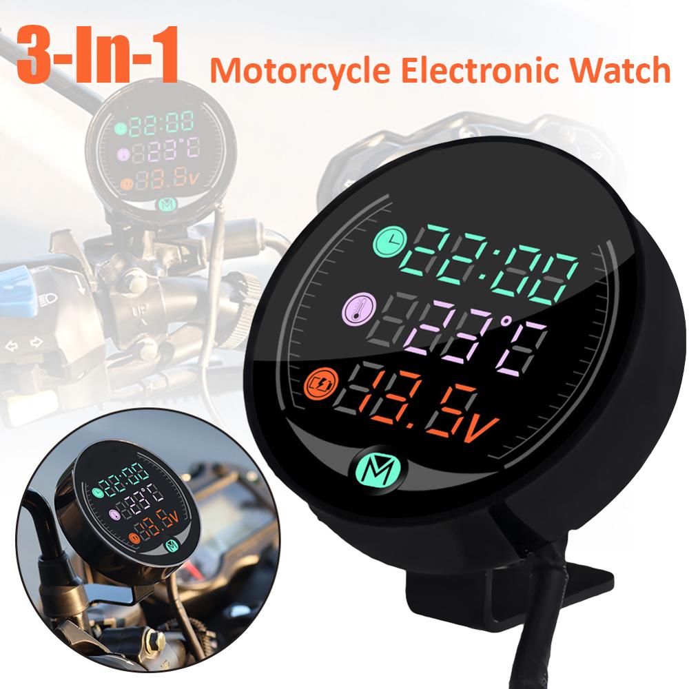 Drie-In-Een Motorfiets Led Elektronische Klok Elektronische Digitale Thermometer Voltmeter Waterdicht Stofdicht