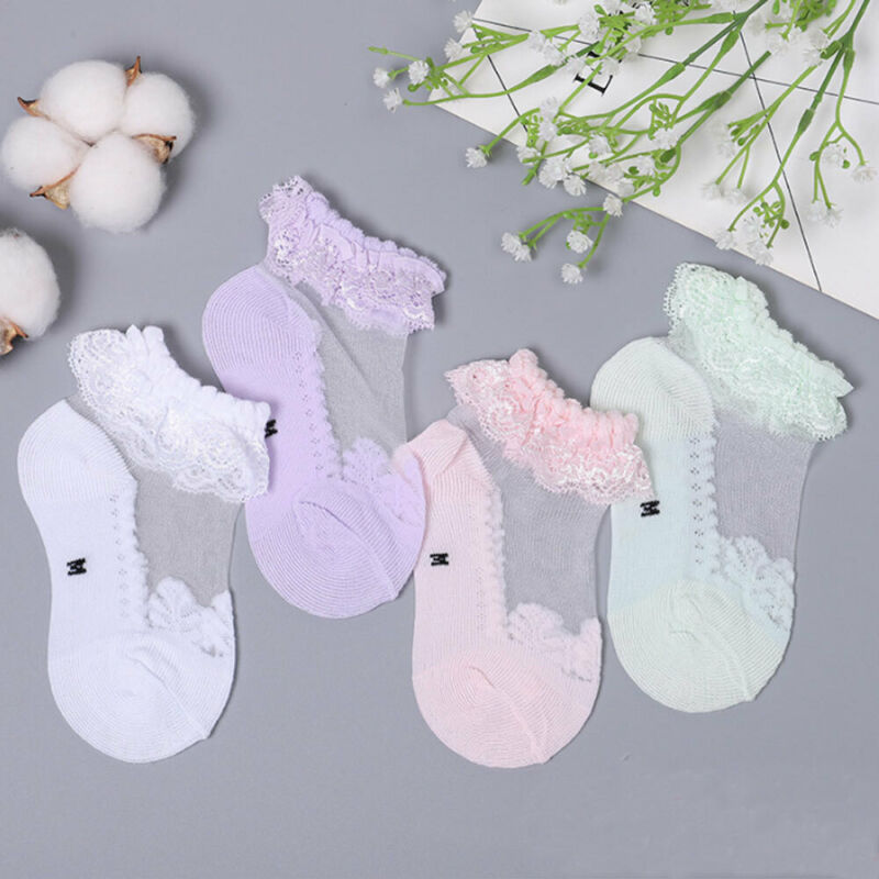 Pudcoco kindersokken met kant en ruches, baby's, meisjessokken, schattig, ademend, zacht, katoen, kant, effen, peuters , 0-6t