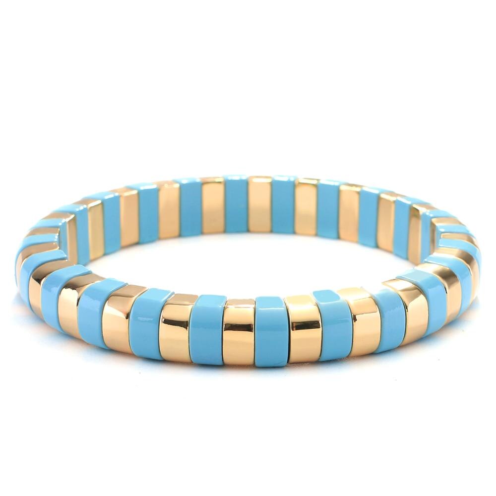 Kelitch Regenboog Armband Kleurrijke Emaille Kralen Armband Met Elastiek Tegel Enamel Armband Manchet Armbanden Voor Vrouwen: KLTRO-K007E