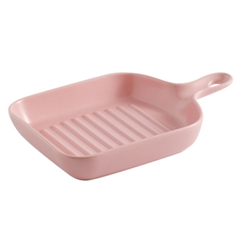 Matte Ceramic Baking Plates Unique Square Individual Pasta Lasagna Dish with Single Handle Small Dinner Plates S: pink
