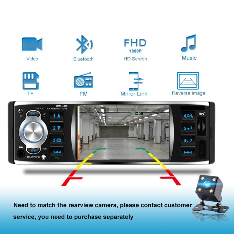 1 din 4.1 tuuman autoradio sn automaattinen o stereo fm bluetooth 2.0 mp5 soitin peruutuskamera dme -4019