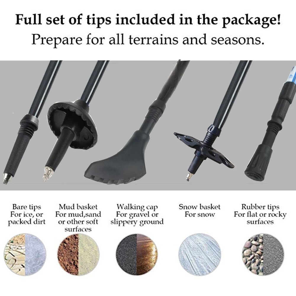 1/ 2Pcs Nordic Trekking Hiking Poles Walking Sticks Telescopic Baton Ultra Walking Canes With Rubber Tips Adjustable Bands