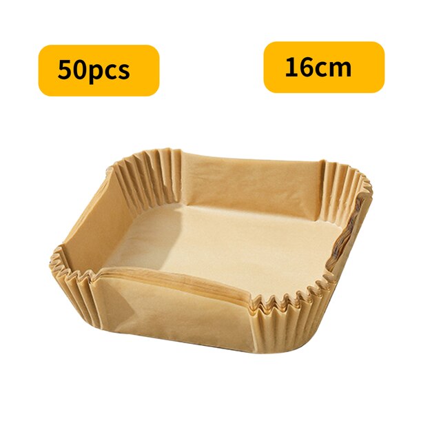 Revestimiento de papel desechable para freidora de aire, alfombrilla antiadherente redonda de papel para hornear, accesorios para hornear, 25/50 piezas: 50PCS  Brown F