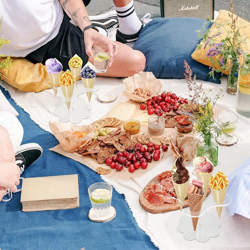 Ice Cream Cone Holder,4 Holes Acrylic Cone Display Stand Waffle Sushi Hand Roll Stand Rack For Kids Baking Party Buffets