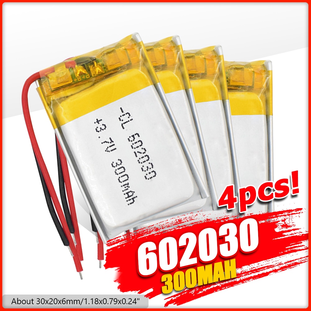 Polymer lithium battery 602030 300mAh 3.7V Li-po Rechargeable batteries li ion Battery for Bluetooth Pen Camera GPS MP5 MP3 MP4