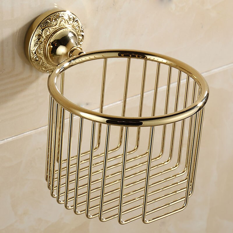 Bronze vintage varved zhi jin lou roll stand toiletpapir håndklæde mesh kurv badeværelse vedhæng