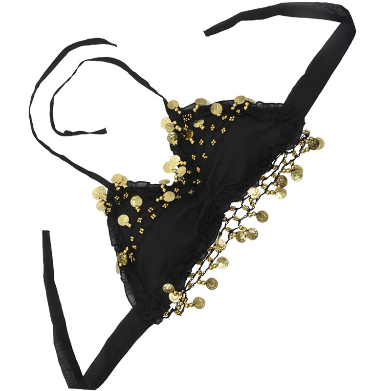 Sexy Kant Geplooid Chiffon Coin Buikdans Beha Top Kostuum