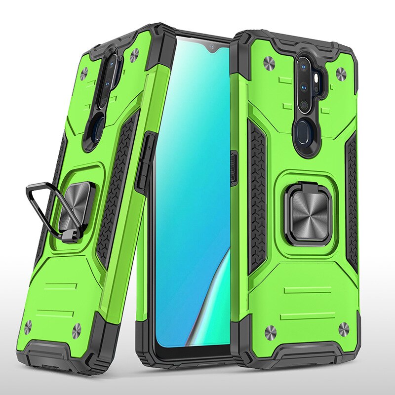For OPPO A5 Case Hard PC With Stand Ring Armor Shockproof protective back cover case for OPPO A9 A5 full cover shell: For OPPO A9 2020 / green