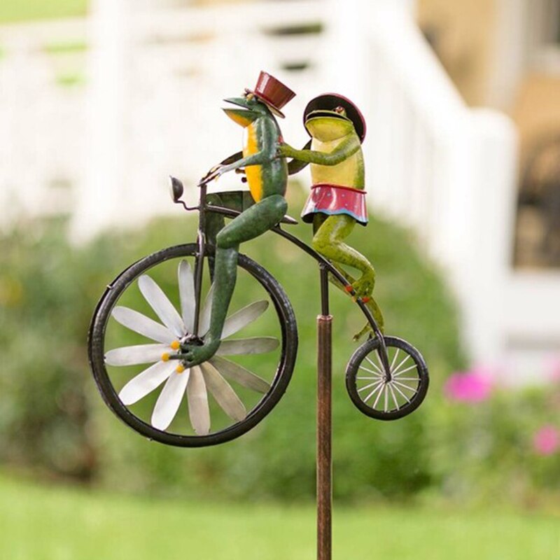 Molino de viento Vintage para bicicleta, estaca de Metal de rana para montar en moto, decoración para patio y jardín, 1 ud.: frog