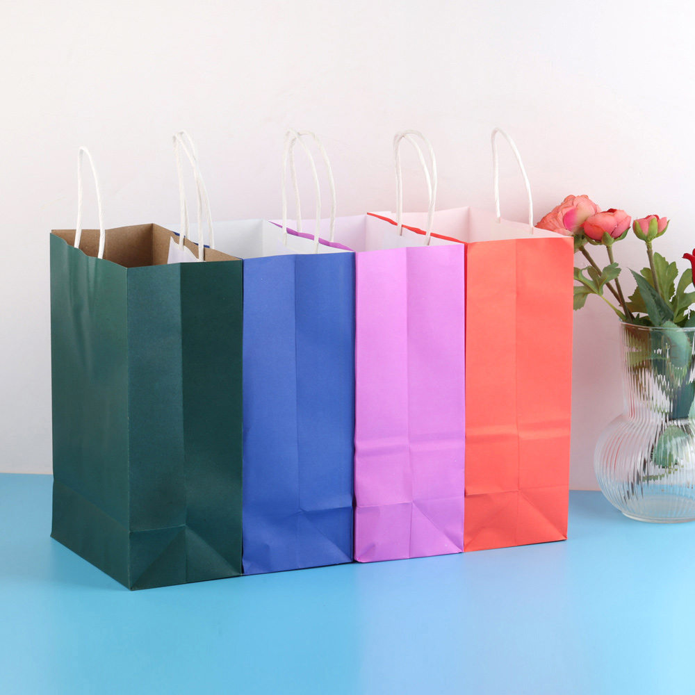 2/5/10 Stuks Kleurrijke Kraft Papieren Zakken Diy Multifunctionele Papieren Zak Met Handvatten Festival Kerst Cadeau Verpakking Zakje Boodschappentassen