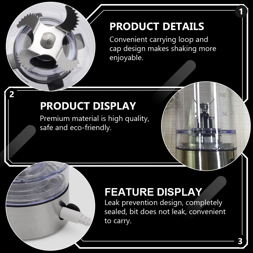 1Set Portable Shake Mixer Cup USB Rechargeable Shaker Bottle Transparent