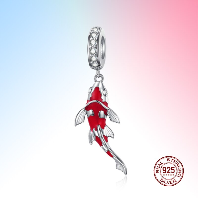 muszla delfin flaming karp placki krab jednorożec urok bijoux emaliowane koraliki 925 srebro oryginalny patelnia bransoletka dama DIY biżuteria: WT0752