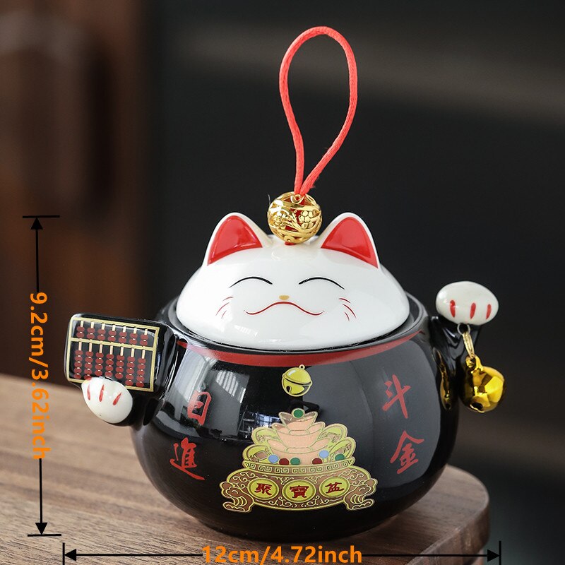Bocaux en céramique multifonctions, pot à thé, pot à épices, décor rustique de maison Kawaii, décoration de salle, chat porte-bonheur: Black