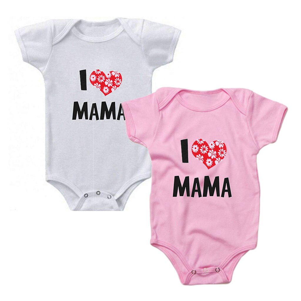 Vêtements imprimés pour bébés filles | Vêtements pour bébés filles ou garçons, I Love Mama, barboteuse pour enfants, en coton, vêtements pour bébés et petits enfants à manches courtes