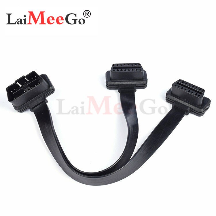 One-pull-two elbow flexible flat cable OBD extension line 0.3m female Y-splitter OBD connector: Default Title