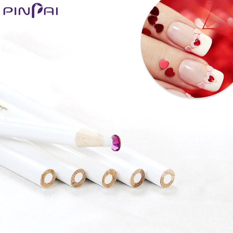PinPai 5 stks Nail Art Puntjes Pen Wit Potlood voor Steken Strass Decoratie Praktische Nail Beauty DIY Gereedschap Wax Core potlood