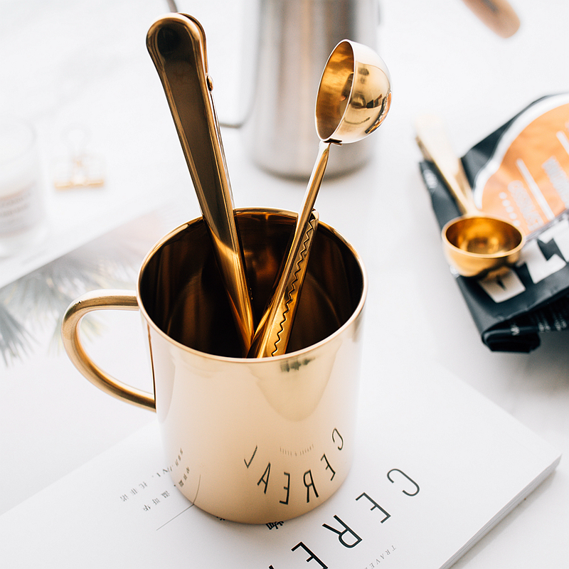 Multifuction guld kaffe te sked rostfritt stål tätning klipp pulveriserad mjölk snacks mät sked dekoration kök verktyg 1 pc