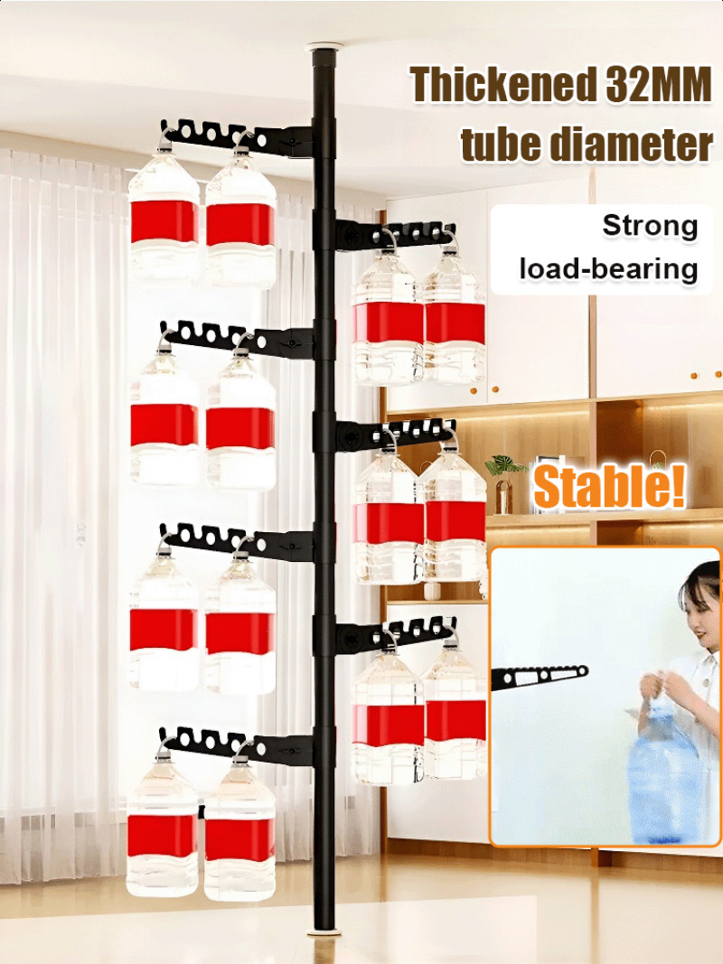 Accueil tige de séchage aérienne plancher debout support de séchage non perforé balcon chambre extensible corde à linge pôle suspendu manteau Rac