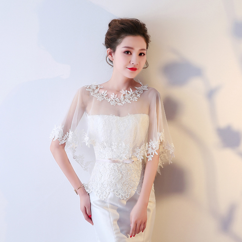 Boléro de mariage blanc, estival, Appliques de dentelle, écharpe châle pour femme, veste de mariage, jaqueta feminina