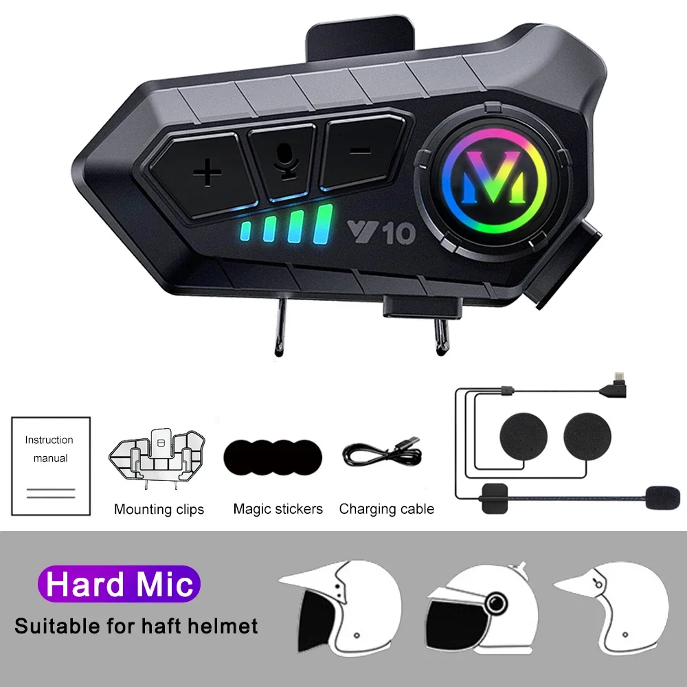 Auriculares Y10 para casco de motocicleta, Bluetooth 5,3, control de voz, inalámbricos, manos libres, parlantes, resistentes al agua: Azul