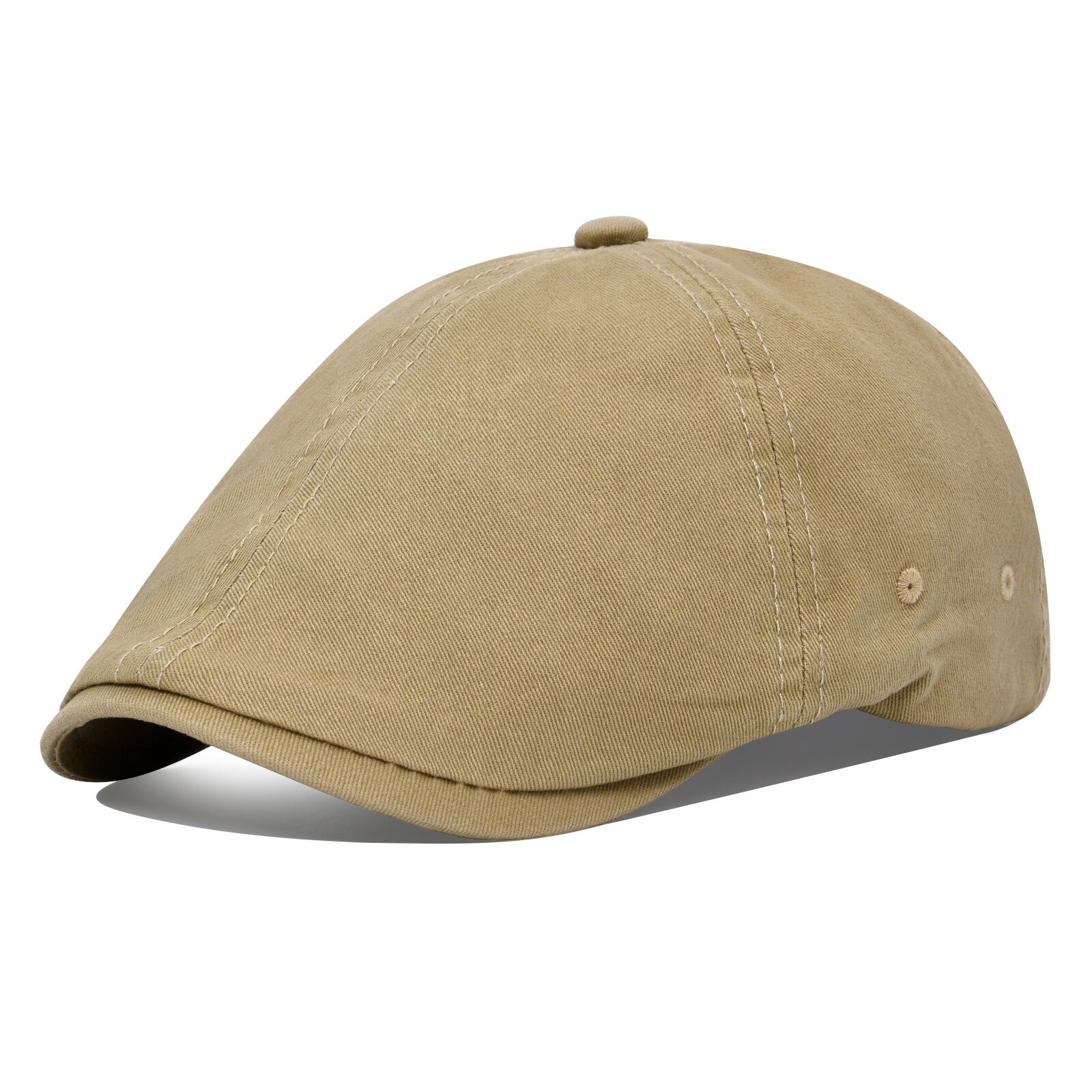 VOBOOM Summer Cotton Ivy Flat Cap Men Women Solid Casual Driver Cabbie Elastic Adjustable Boina Berets 062: Khaki