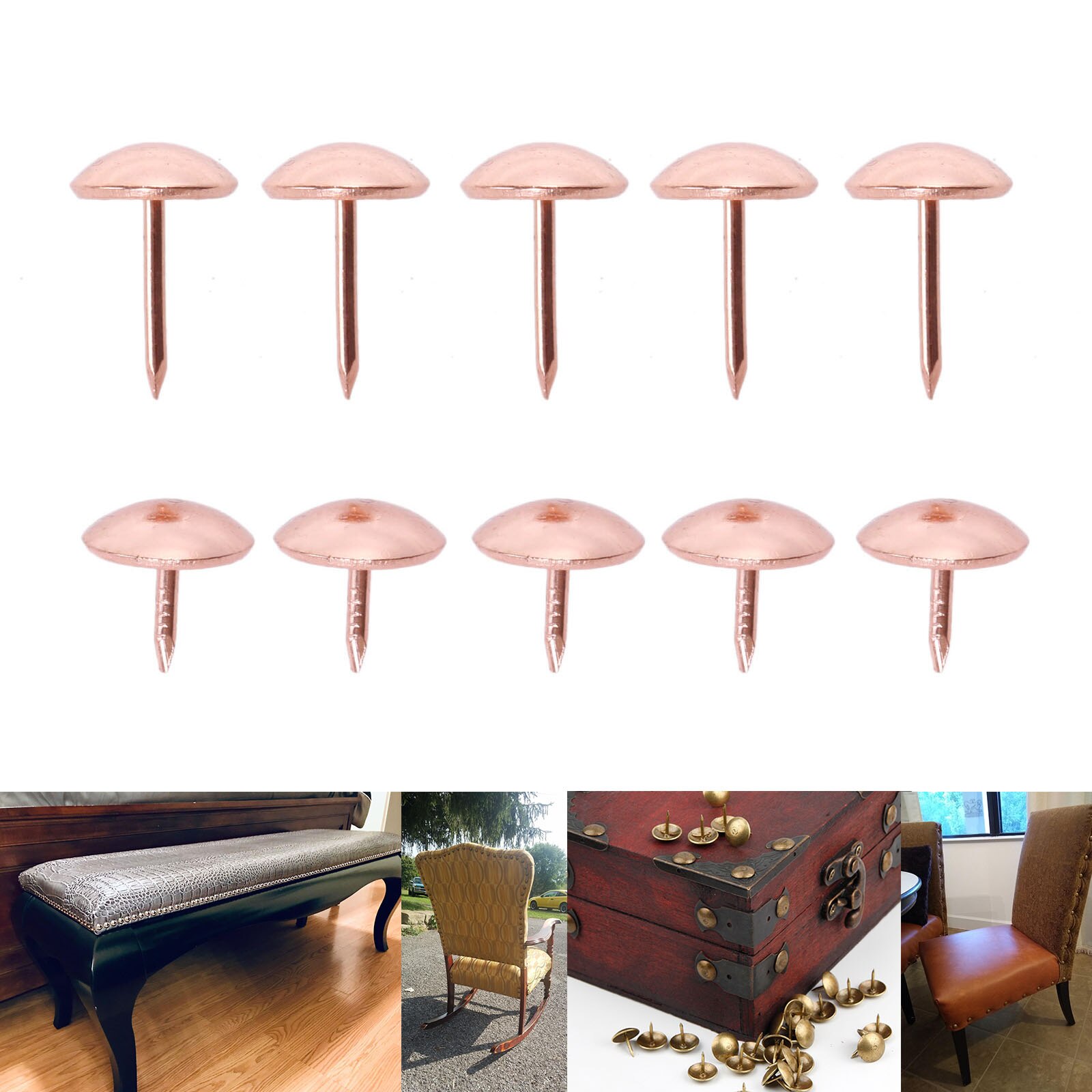 20 Stuks Bekleding Kopspijkers 11Mm/17Mm Rose Goud Ronde Kop Nagels Metalen Punaise Vintage Kopspijkers Antieke Hardware