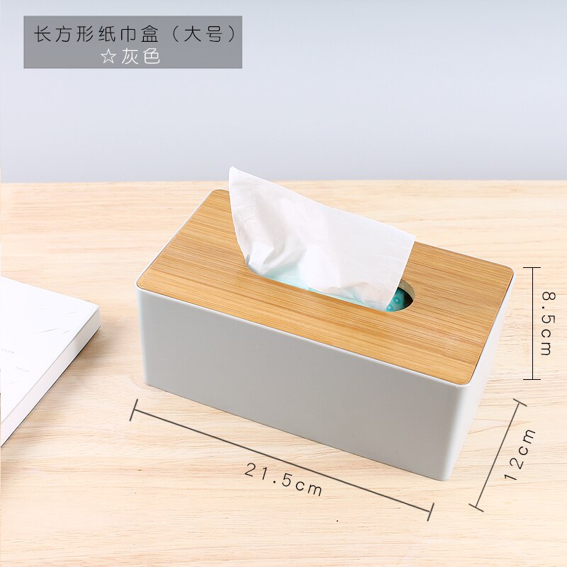 Bamboo Wood Tissue Box Rectangle Modern Style Home Multifunction Tissue Remote Control Container Organizer Kitchen Holdler: C--gray