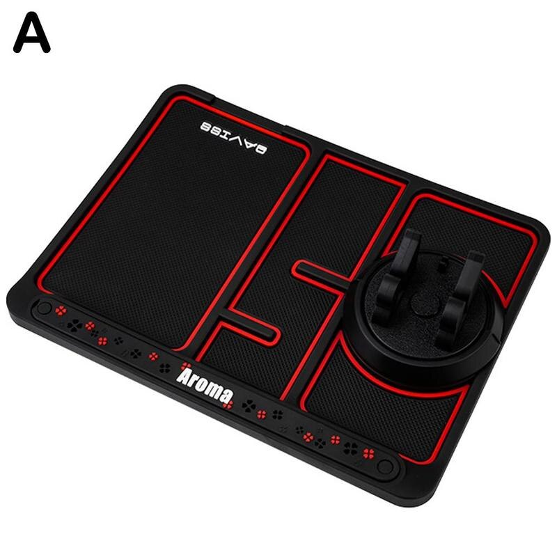 4 In 1 Car Anti-Slip Mat Silicone Dashboard Sticky Phone Holder Mat Auto Non-Slip Phone Pad W Phone Holder Function Car Interior: Red edge
