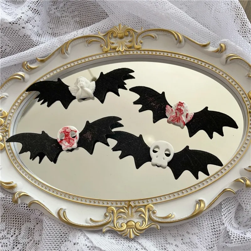 4 st halloween svarta fladdermushårspännen  y2k gotiska dödskallehårspännen punk fladdermus djävulsvinge bobby pin flickor harajuku mörk lolita huvudbonad