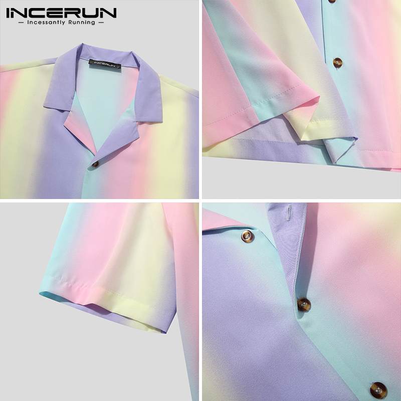 INCERUN-camisa informal para hombre, camisa con estampado de ocio, manga corta, cuello vuelto, 5XL