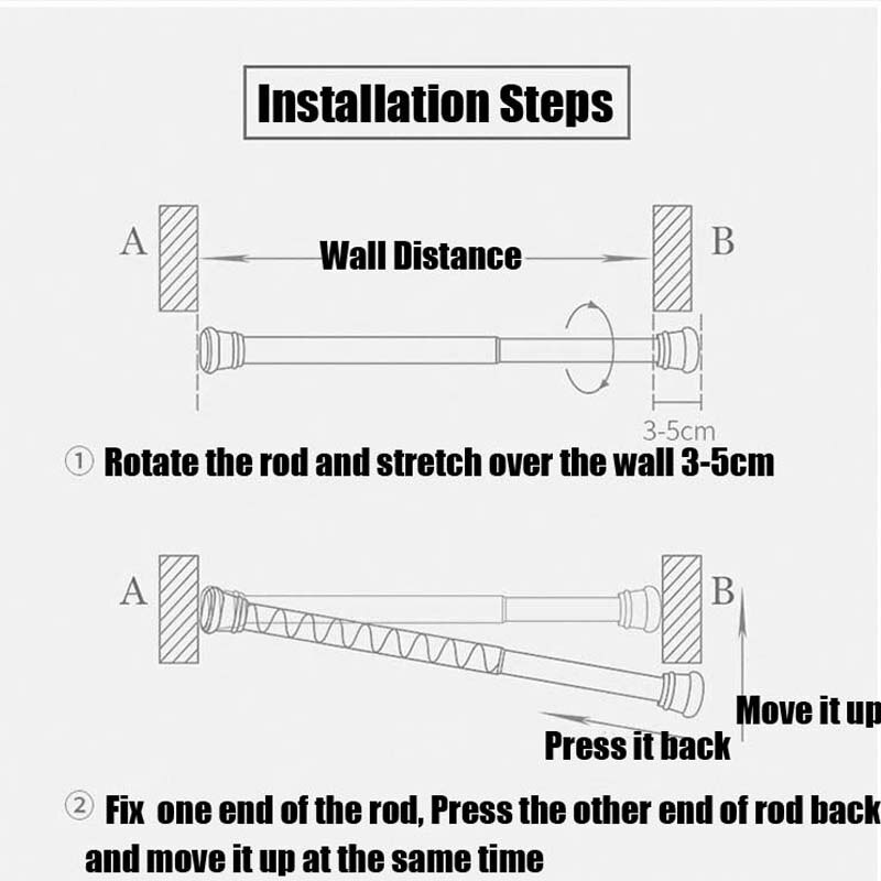 1.3Cm Geen Ponsen Rvs Telescopische Staaf Badkamer Toliet Handdoek Kleerhanger Thuis Slaapkamer Venster Kast Kledingkast Staaf