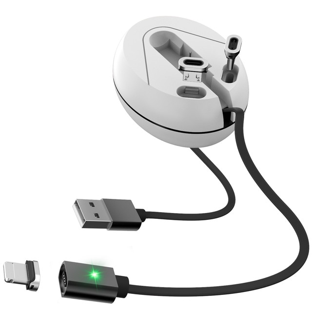 3 in 1 magnetische kabel snel opladen usb type c micro-oplaadkabel datakabel intrekbare magneet oplaadkabel voor iphone xs max x: Wit