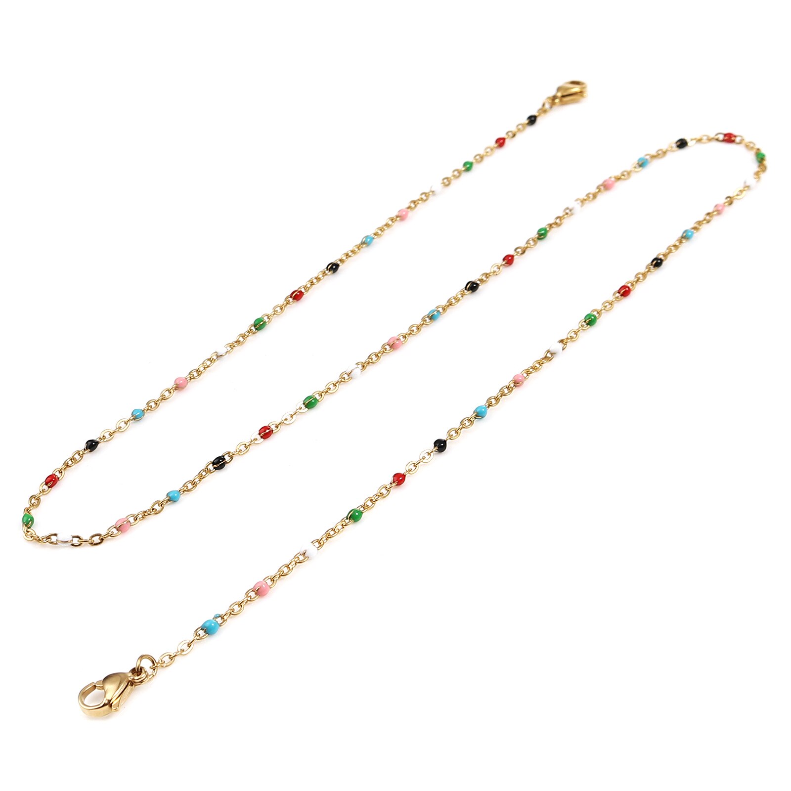 Stainless Steel Neck Strap Lariat Lanyard Enamel Beads Chains Necklace 51cm long For Face Mask And Glasses Decoration, 1 Piece: Multicolor / Gold Color