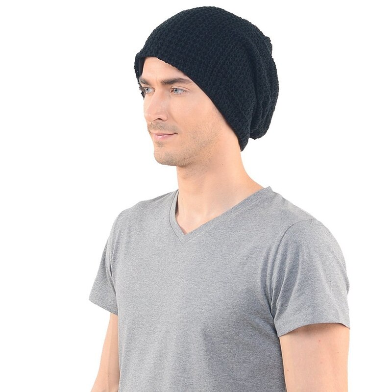 2x mænd slynget lang hue strikket hue til sommer vinter oversize sort og grå