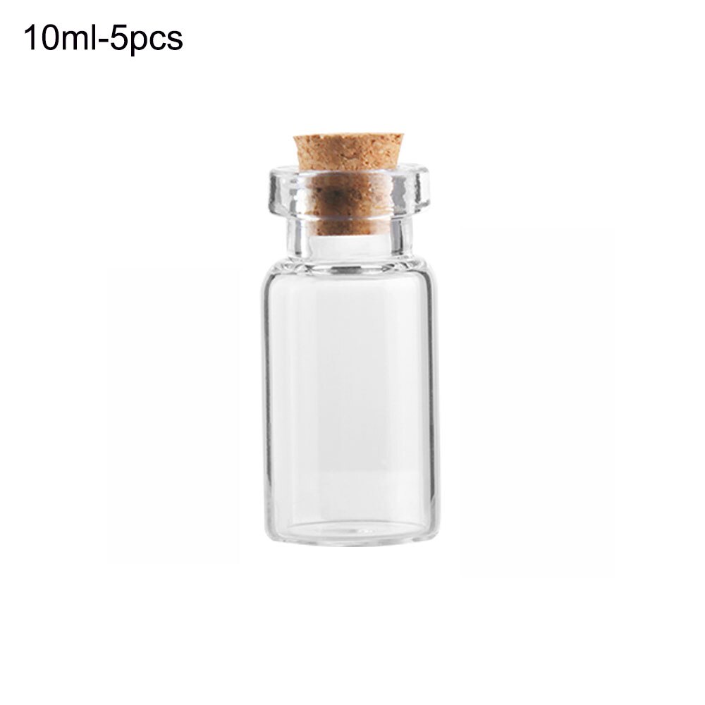 5Pcs/Pack Mini Glass Cork Bottles Empty Sample Jars Wishing Bottle Wedding Home Decoration Pendants Cork Stopper Storage Vial: 10ml