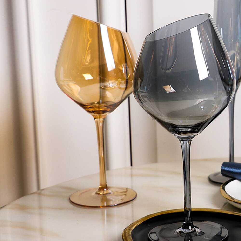 2PCS Wine Glass Electroplating Color Lead-free Glass Crystal Glass Red Wine Glass Champagne Glass Goblet Red Wine Glass Set