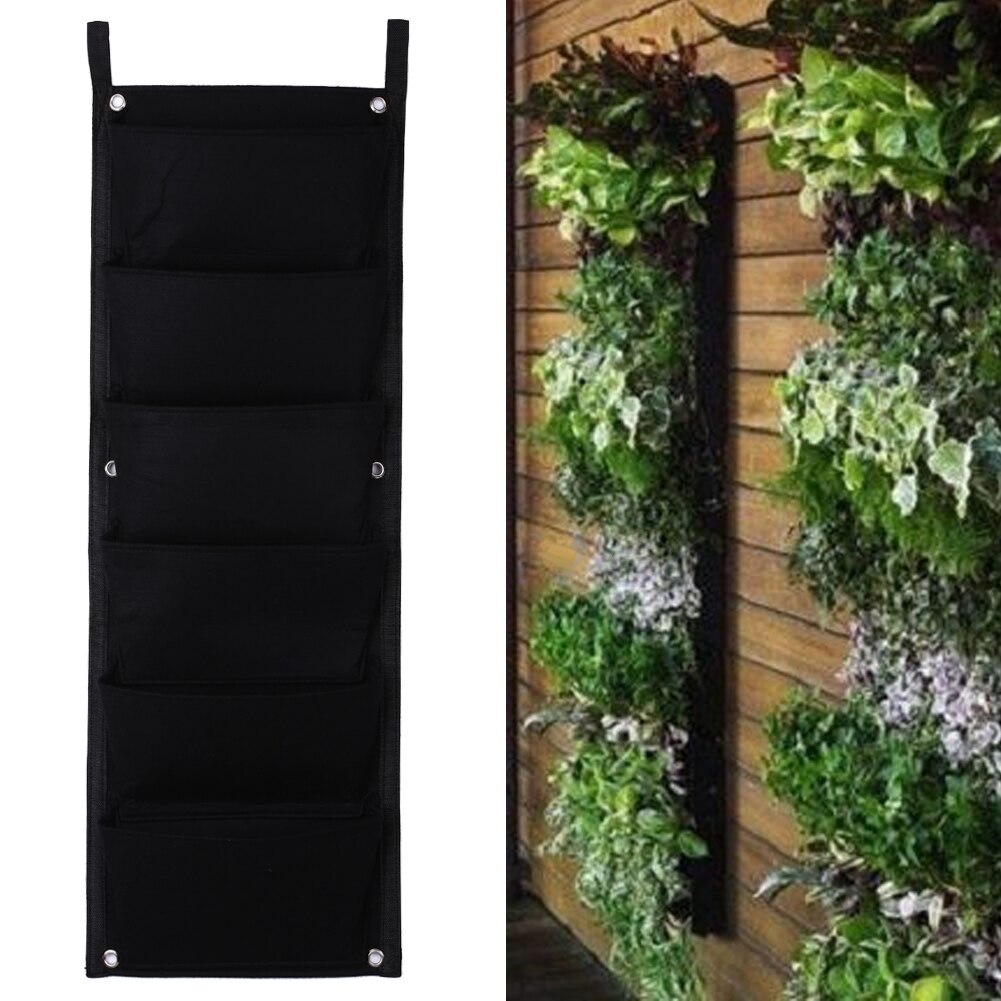 6 tasche Vasi di Fiori Verticale Fioriera Sulla Parete Appeso Feltro Giardinaggio Piante in Vaso Ufficio Coperta Verde Campo Borse E Ripari per Piantumazione 84*30 centimetri