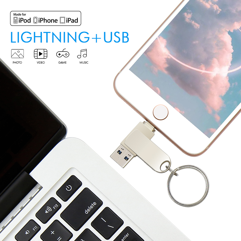 USB błysk przejażdżka dla iPhone X/8/7/7 plus/6/6s/5/SE/ipad 2 w 1 długopis odwieźć pamięci 16GB 32GB 64GB 128GB metalowe Pendrive usb 2.0