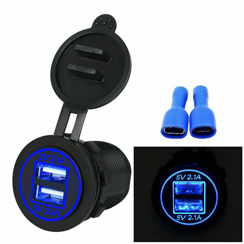 12v-24v led dubbele usb-aansluiting, autolader, dubbele usb-lader, afdekking voor motorfiets, auto, vrachtwagen, atv, bootadapter: Zwart