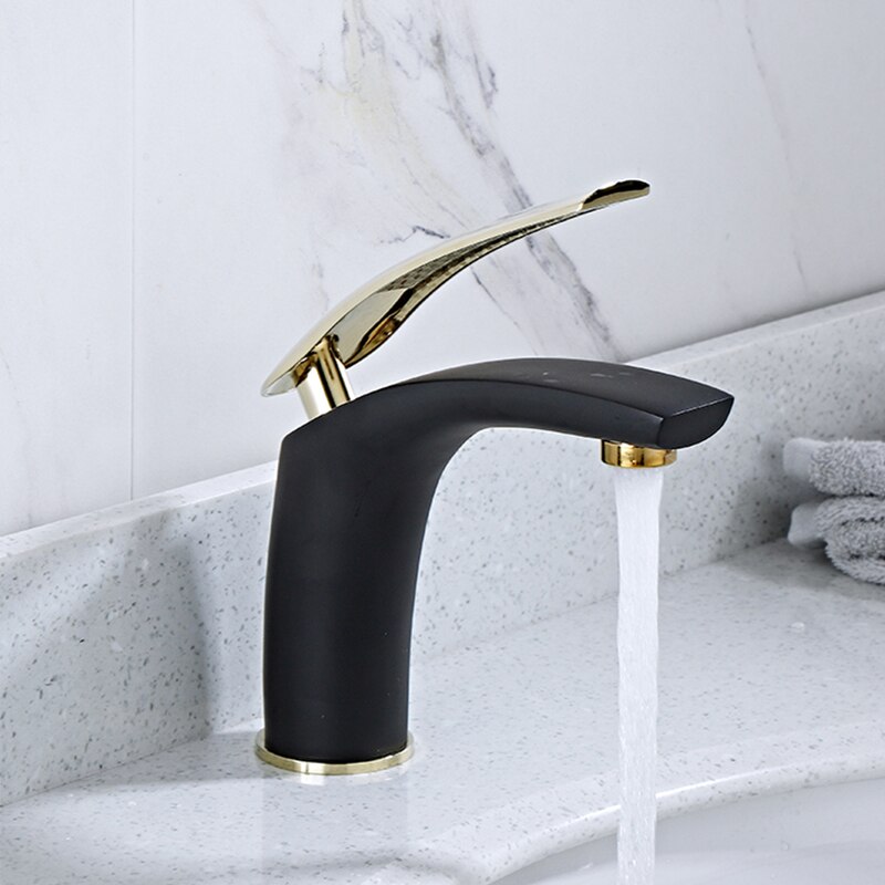 Witte Badkamer Basin Wastafel Kraan Badrandcombinaties Warm Koud Water Mengkraan Enkele Handgreep Europa Stijl Kranen Robinet Crane: Black Golden