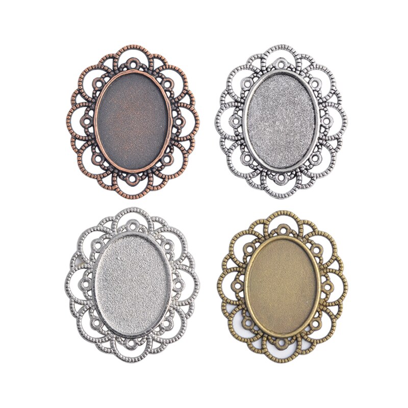 5pcs 18x25mm Inner Size Antique Silver Plated Black Bronze Brooch Pin Flower Cameo Cabochon Base Setting