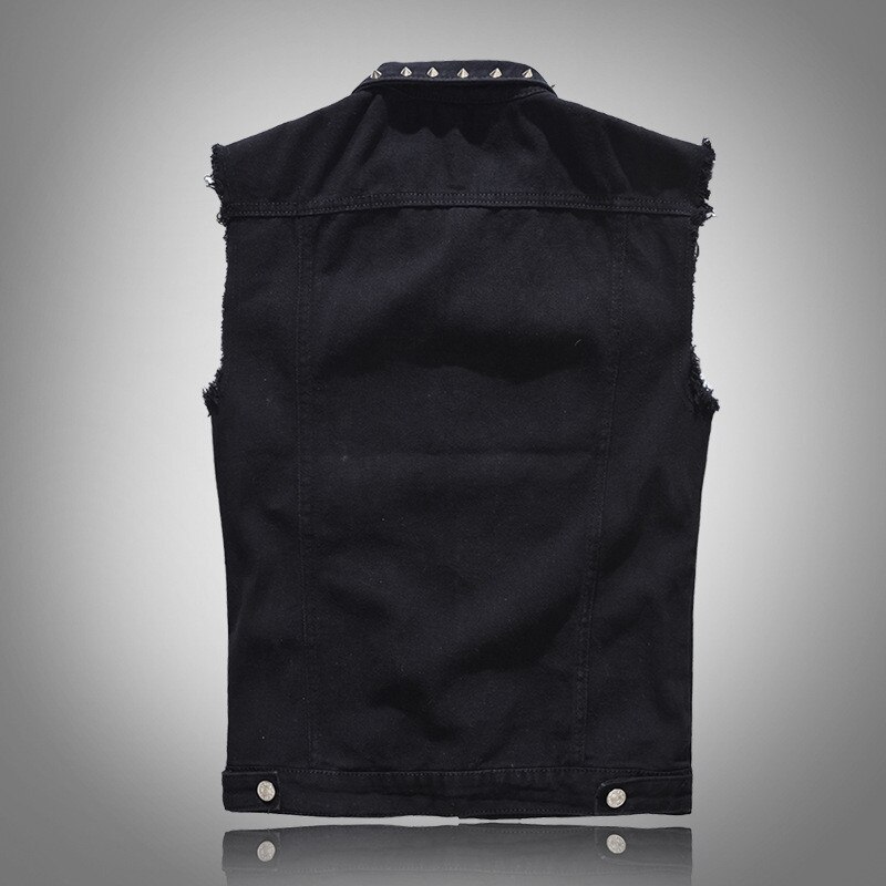 XIU LUO 5XL Denim Weste männer Punk Felsen Stil Niet Cowboy Schwarz Jeans Weste roh Rand Männlichen Motorrad Jacke ärmel Panzer