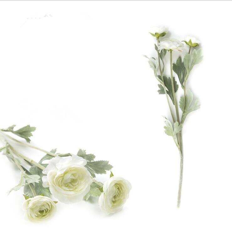 Flores artificiales de seda de Ranunculus Asiaticus, flores de seda para mesa de casa, decoración de boda: Milk White